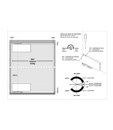 Kit pivot hydraulique W200 SYSTEM pour porte double action en verre poids maxi 200 kg