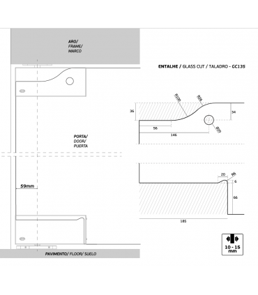 Kit pivot hydraulique W200 SYSTEM pour porte double action en verre poids maxi 200 kg