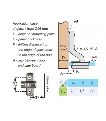 Charnière série MINI pour porte de vitrine en verre encastré