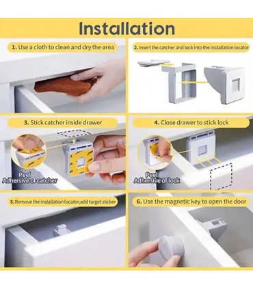 Set de 4 serrures magnétiques pour porte de placard ou tiroir