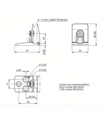 Charnière intermédiaire concept Square II pour porte vitrée