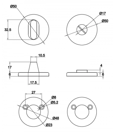 Rosace ronde à condamnation, bouton Dôme