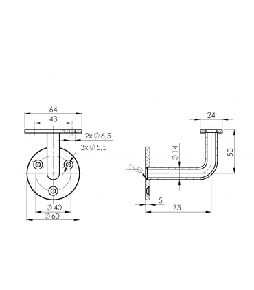 Support mural coudé inox pour main courante plate à LED
