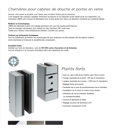 Charnière a clipser série Tine pour porte en verre