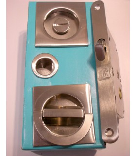 Serrure pour porte coulissante bois avec rosaces conda/déconda.