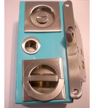 Serrure pour porte coulissante bois avec rosaces conda/déconda.