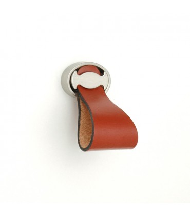 Bouton cuir base ovale argent mat