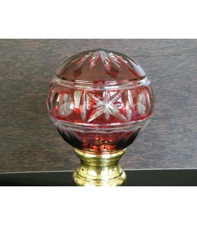 Boule de rampe d'escalier en Cristal  double rouge ciselé main Boule de rampe d'escalier en Cristal  double rouge ciselé main