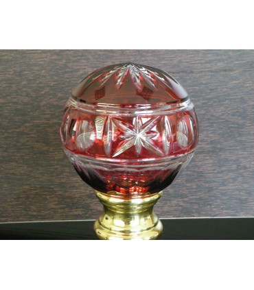 Boule de rampe d'escalier en Cristal  double rouge ciselé main