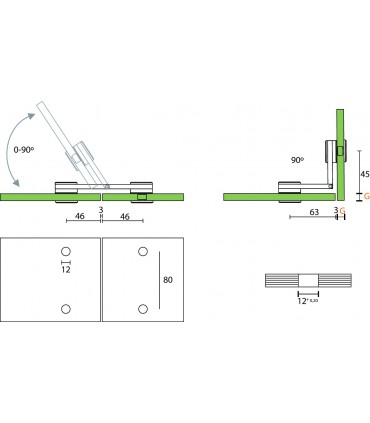 Spider charnière 4 branches verre / verre