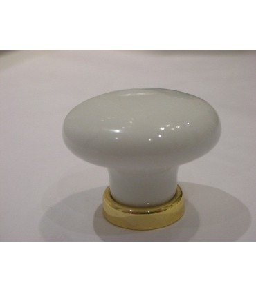 Bouton porcelaine blanche base doré