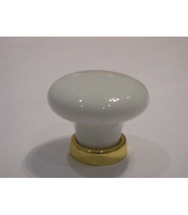 Bouton porcelaine blanche base doré