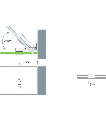 Charnière inox ouverture à 90° mur sur verre