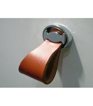 Bouton cuir base ovale chromé brillant