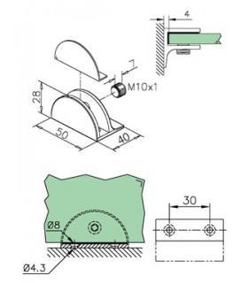 Support demi rond avec méplat pour verre 10 à 15 mm Support demi rond avec méplat pour verre 10 à 15 mm
