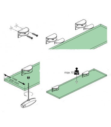 Support demi rond avec méplat pour étagère en verre