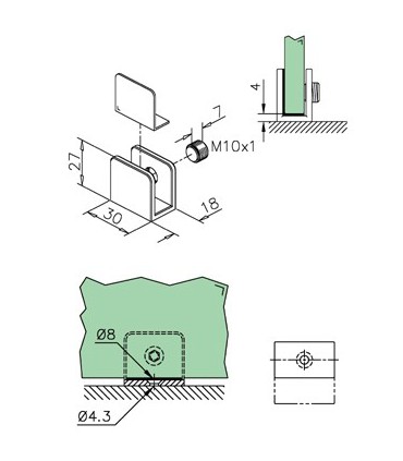Support carré pour étagère en verre