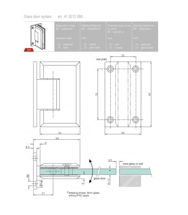 Charnière 90° pour porte en verre