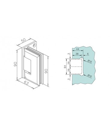 Charnière 90° pour porte en verre