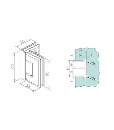 Charnière 90° verre / verre