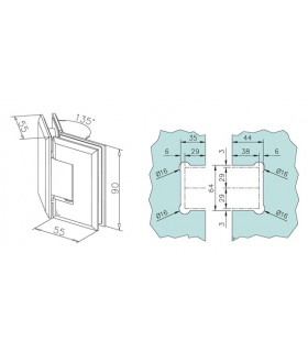 Charnière 135° verre / verre Charnière 135° verre / verre