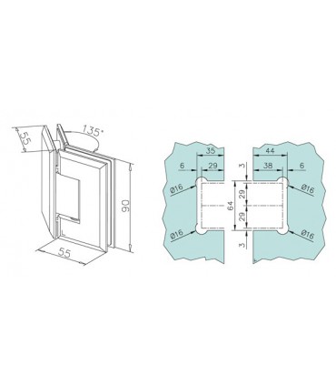 Charnière 135° verre / verre