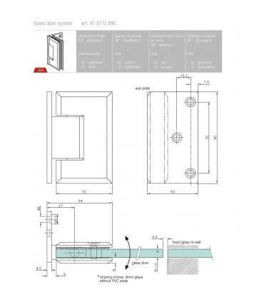 Charnière 90° pour porte en verre