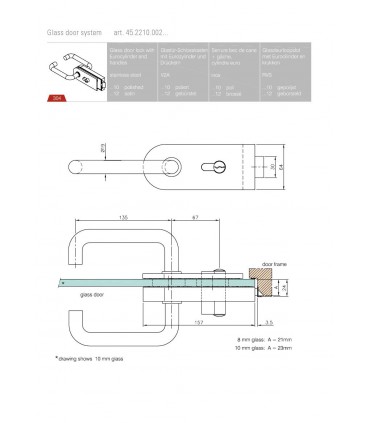 Serrure inox brillant avec cylindre