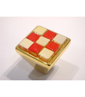 Poignée bouton Breba Damier orange-crème Poignée bouton Breba Damier orange-crème
