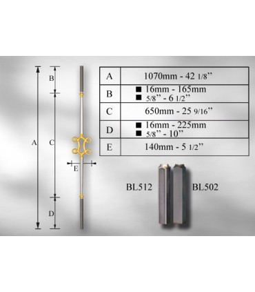 Balustres avec élément décoratif largeur 140 mm