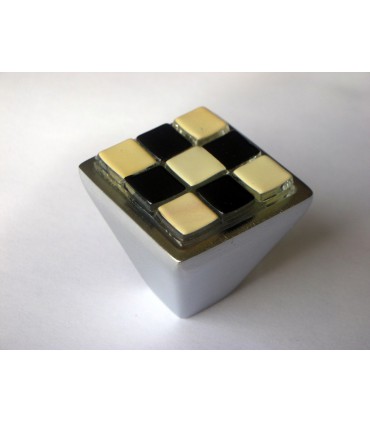 Poignée bouton Breba Damier noir-crème