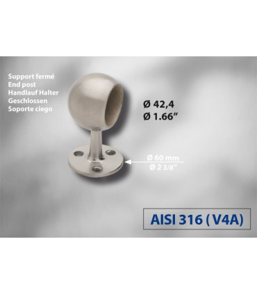 Support bombé inox ouvert ou borgne pour main courante 