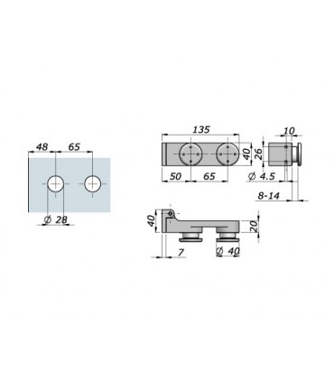 Paumelle avec fiche pour porte en verre technique et encoche