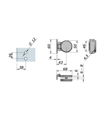Paumelle avec fiche pour porte en verre technique et encoche