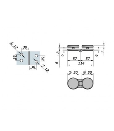 Paumelle pour porte en verre sur verre technique et encoche