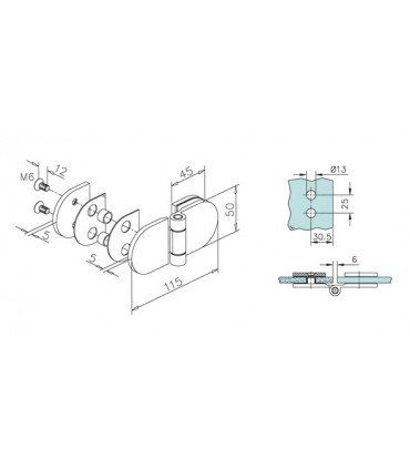 Charnière pour porte en verre fixation verre sur verre