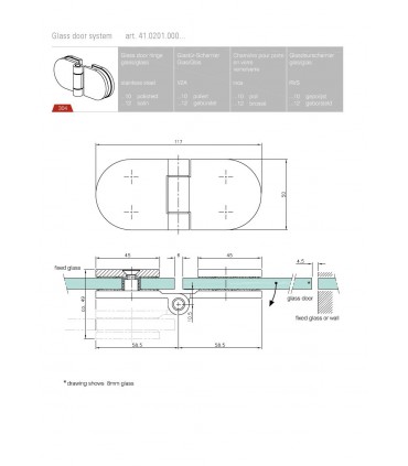 Charnière pour porte en verre fixation verre sur verre