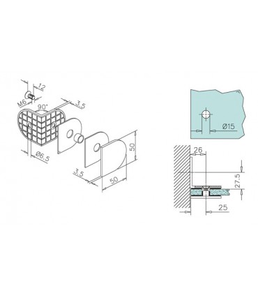 Fixation mur / verre 90°