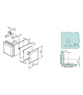 Fixation verre / verre 90° Fixation verre / verre 90°