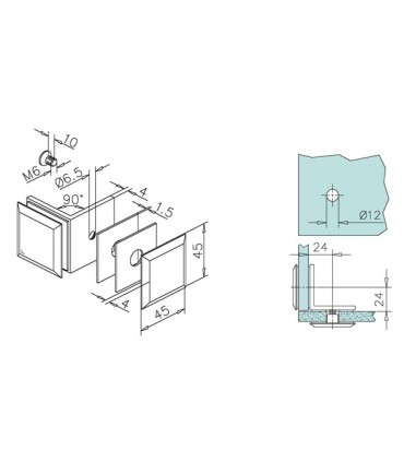 Fixation verre / verre 90°