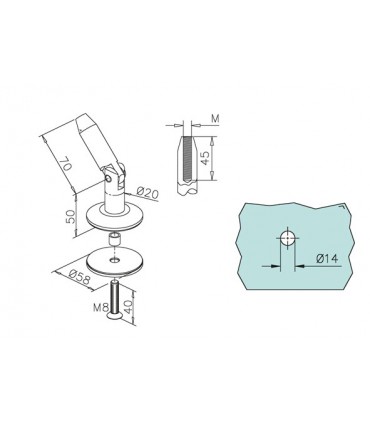 Support articulé d’auvent fixation verre
