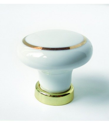 Poignée bouton porcelaine anneau or