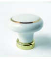 Poignée bouton porcelaine blanche avec anneau or