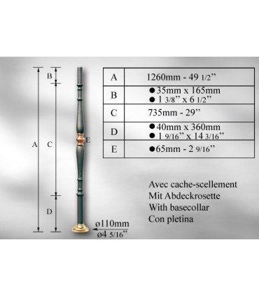 Balustre en fer rond avec élément décoratif M16
