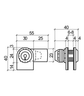 Serrure batteuse flasque demi-ronde pour porte de vitrine en verre