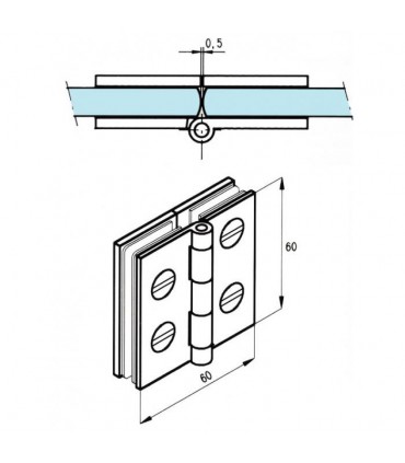 Charnière pour porte de vitrine en verre montage verre sur verre