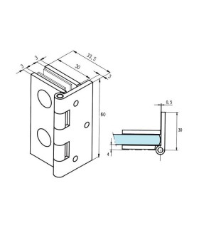 Charnière pour porte de vitrine en verre montage verre sur bois Charnière pour porte de vitrine en verre montage verre sur bois
