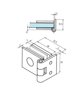 Charnière pour porte de vitrine en verre montage verre sur bois Charnière pour porte de vitrine en verre montage verre sur bois