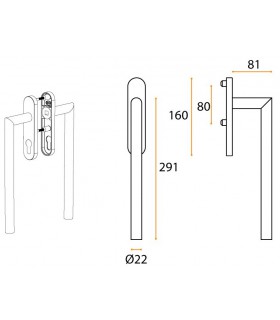 Poignée double de manœuvre dirigent ronde pour coulissant à translation extèrieur