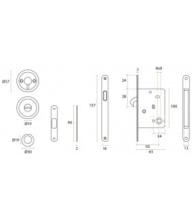 Serrure pour porte coulissante bois avec rosaces conda/déconda.